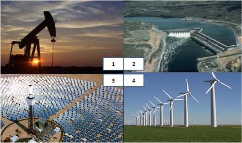 Which of the photos above shows hydroelectric power?  a. one (1) b. two (2)&lt;