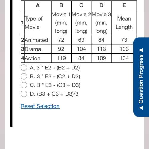 The spreadsheet shows the length of 3 movies in each of 3 categories. choose the formula that could