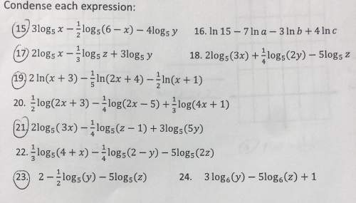 Condense each expression. 100 points. five problems.  #15 #17 #19 #21