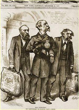 Which reconstruction-era political group is depicted in this image?  carpetbaggers scala