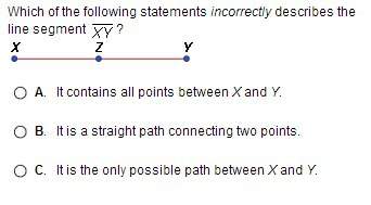 Which of the following statements incorrectly describes the line segment xy?  (picture b