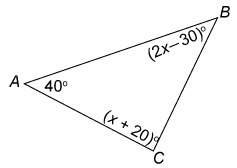 What is the measure of angle b in the triangle?  this triangle is not drawn to scale. e