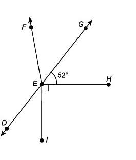 In the figure, point e is on line dg.  what is the measure of ∠dei?  a. 38°