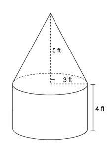 The figure is made up of a cylinder and a cone. what is the exact volume of the figure?&lt;