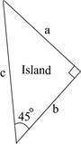 The picture shows a triangular island.  which expression shows the value of c?  b