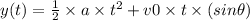 y(t) = \frac{1}{2}\times a\times t^2 + v0\times t\times (sin \theta)