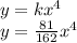y=kx^4\\y=\frac{81}{162}x^4