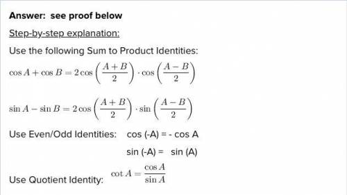 Help please!

I need to prove this using identites show all stepscosx+cos7x/sinx-sin7x=-cot3x