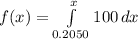 f(x) =  \int\limits^{x}_{0.2050} {100} \, dx