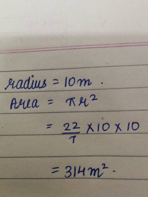 Acircular pool has a radius of 10 meters. rounded to the nearest square meter, what is the area of t