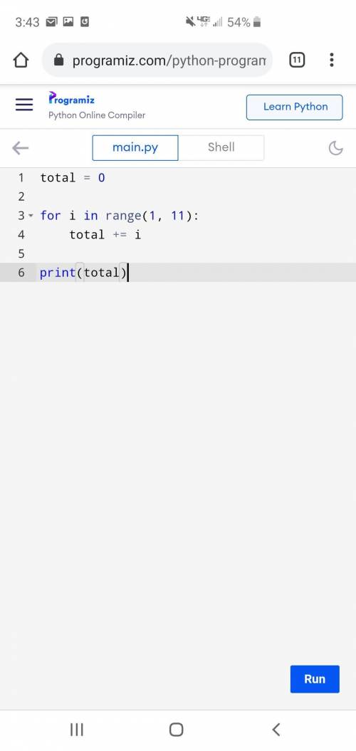 1) Write a program that prints the sum of the first ten positive integers, 1+2+...+10

I don’t know