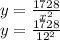 y=\frac{1728}{x^2} \\y=\frac{1728}{12^2}