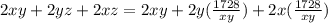 2xy+2yz+2xz=2xy+2y(\frac{1728}{xy})+2x(\frac{1728}{xy})