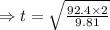 \Rightarrow t=\sqrt{\frac{92.4\times 2}{9.81}}
