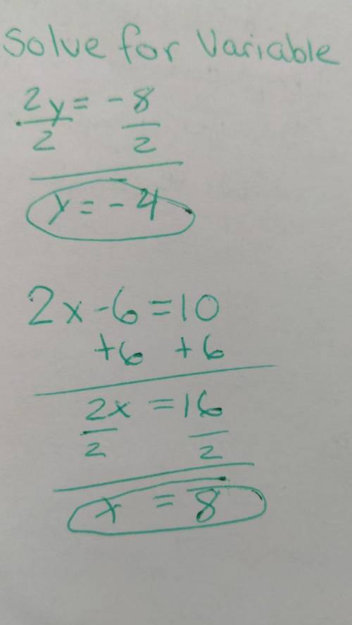 Distribute

-5(2x + 7) 
4(-3x + 6) 
Equations: Solve for the variable (show all work – circle answer