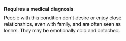 PLZ HELPP

Individuals with schizoid personality disorder often tend to display any of the following