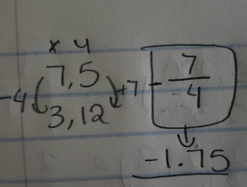 Find the slope.of the line that passes through (7,5) and (3,12) simplify it