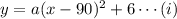 y = a(x - 90)^2 + 6\cdots(i)