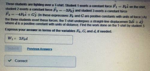 Find the work done on the T-shirt by student 3. Express your answer in terms of the variables F0, G,