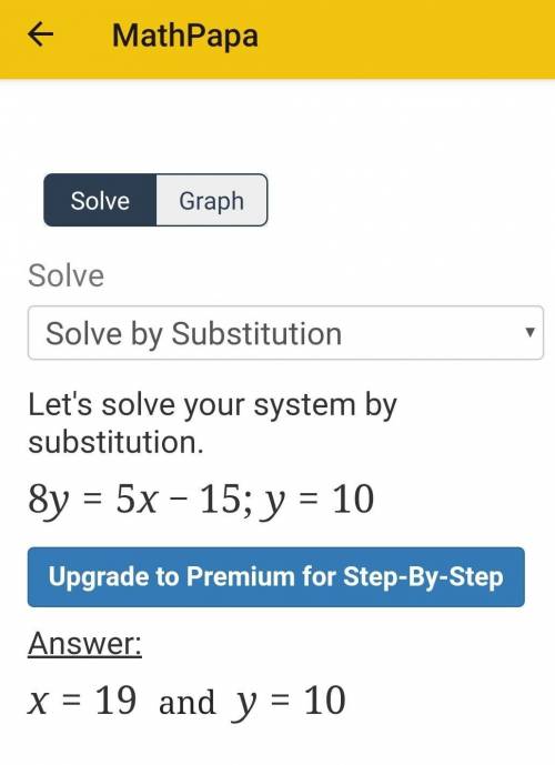 8y=5x-15 y=10 x=  what is the answer for X=​