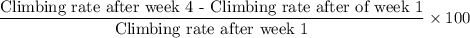 \dfrac{\text{Climbing rate after week 4 - Climbing rate after of week 1}}{\text{Climbing rate after week 1}}\times100