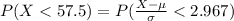 P(X < 57.5 ) =  P(\frac{X - \mu}{\sigma }