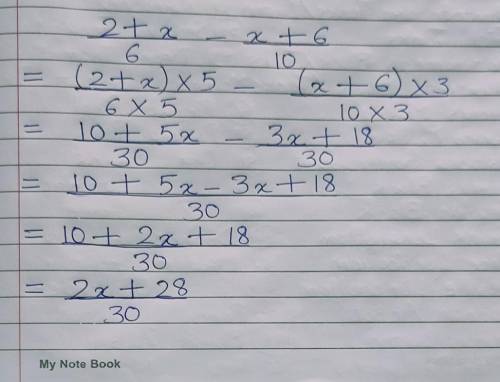 2+x/6 - x+6/10 = 
Step by step explanation pls