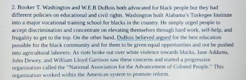 Compare and Contrast How did Booker T. Washington's and W.E.B. Du Bois's approaches to improving lif