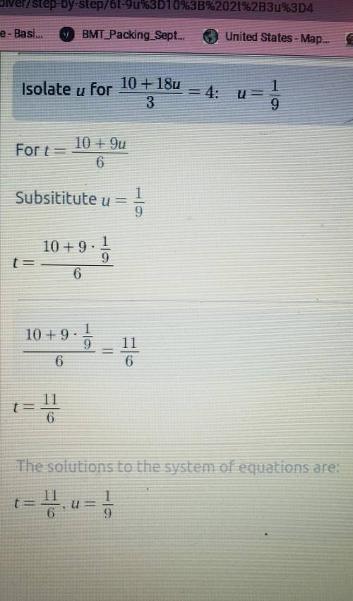 6t - 9u = 10
2t + 3u = 4
solve by elimination please