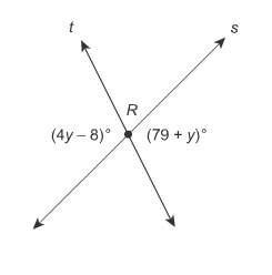 Me?  the lines s and t intersect at point r. what is the value of y?