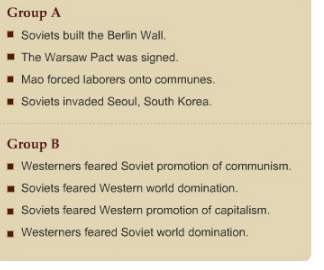1. which most accurately describes the causes of the cold war? first image. group a or group