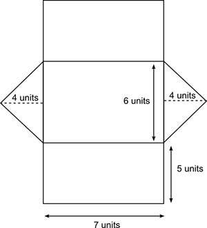 The net of an isosceles triangular prism is shown here. what is the surface area, in square units, o