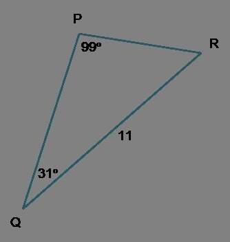 Determine the measures of all unknown angles and side lengths of δpqr. round side lengths to the nea