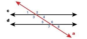 For lines a, c, and d, line c is parallel to line d and m∠1 = 55°. part a: for th