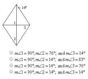 Find the measure of the numbered angles in the rhombus. the diagram is not drawn to scale.