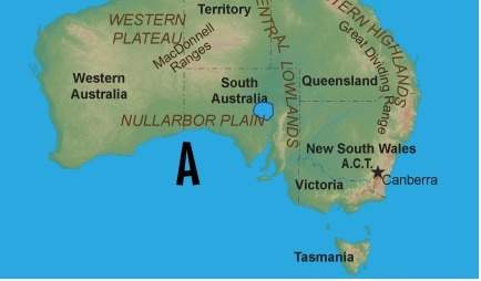 Which geographical feature is labeled "a" on the map below?  a.) bass strait