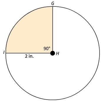 Find the area of the shaded sector. radius of 2 inches and angle of 90* leave your answer in terms o
