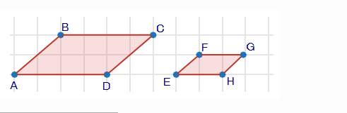 Parallelogram abcd is dilated to form parallelogram efgh. side bc is proportional to side cd. which