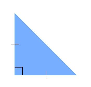 Which best describes this triangle?  a.two sides are the same length; one angle measures 90°.
