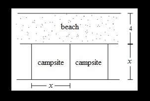 Acampground consists of 5 square campsites arranged in a line along a beach. the distance from the e