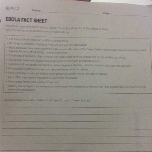 Read the following facts about ebola. circle the three facts that best explain why ebola became an e