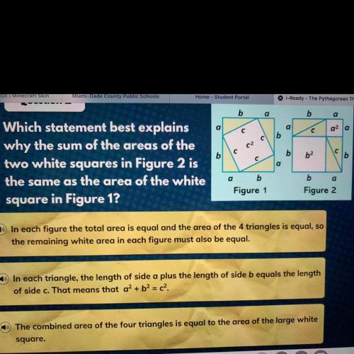 Which statement best explains why the sum of the areas of the two white squares in figure 2 is the s