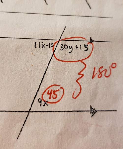 Find the value of x and y. state angle relationship used to find x and y