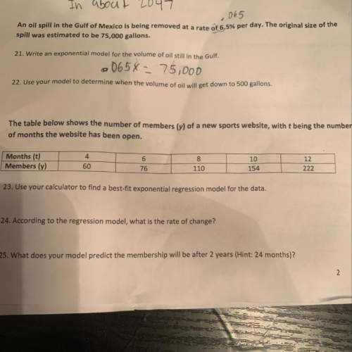 22. use your model to determine when the volume of oil will get down to 500 gallons. the table