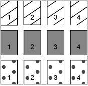 1. each of the 12 cards shown has a number and a color or pattern. each card is equally likely to be