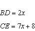 Find x and the measures of the indicated parts. bd and ce