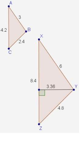 Xyz and abc are similar triangles. given the dimensions shown in the diagram, what is the area of tr