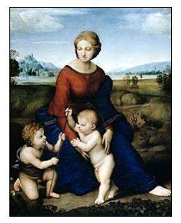 How did raphael use atmospheric perspective in this painting?  choose all a