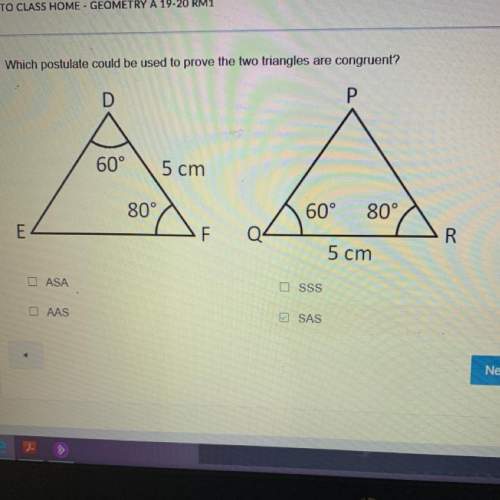 Ineed fast .. which postulate could be used to prove the two triangles are congruent?