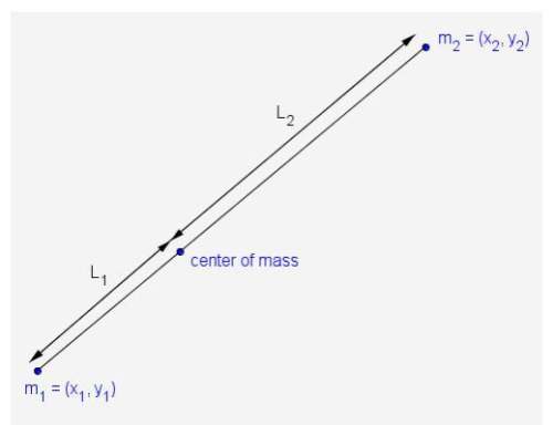 The center of mass is defined as a point on the straight line between two objects with masses m1 and